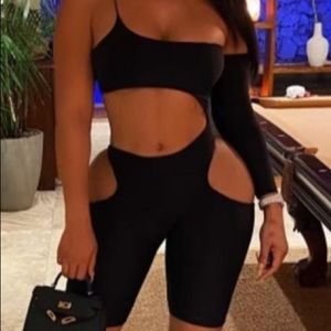 One shoulder one piece black romper